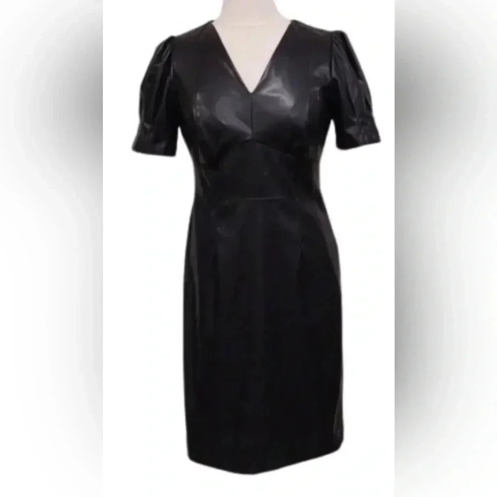 DKNY Faux Leather puff eleeve short sleeve Dress size 14